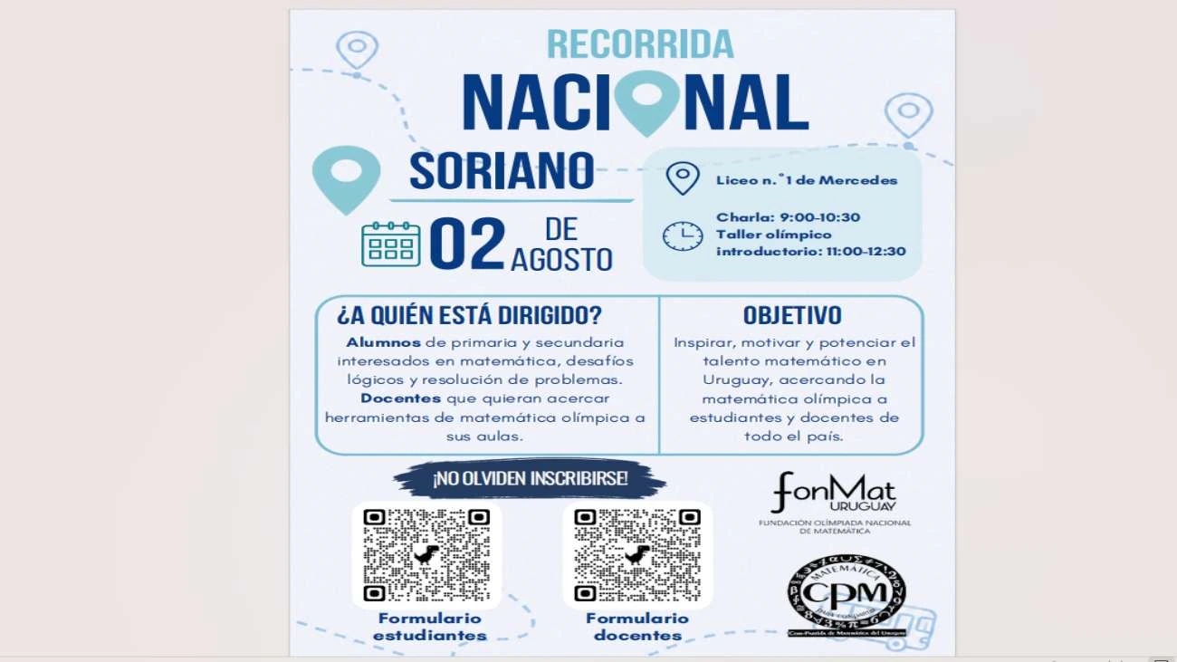 La Olimpíada Uruguaya de Matemática llega a Soriano con su Recorrida Nacional 2026