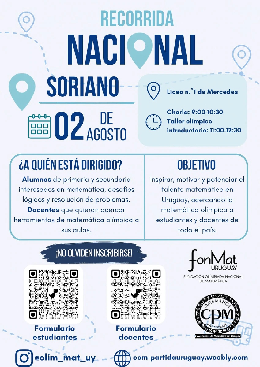 La Olimpíada Uruguaya de Matemática llega a Soriano con su Recorrida Nacional 2026