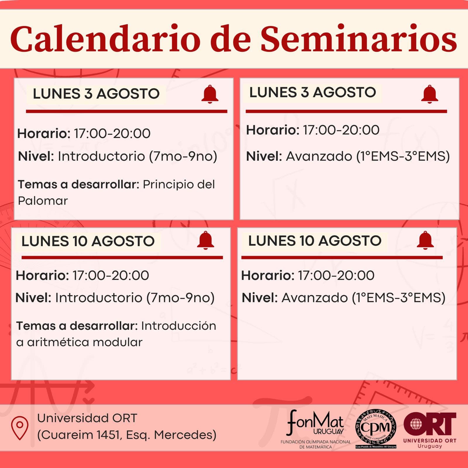 Calendario y temas de Segundo Ciclo de Seminarios · ORT
